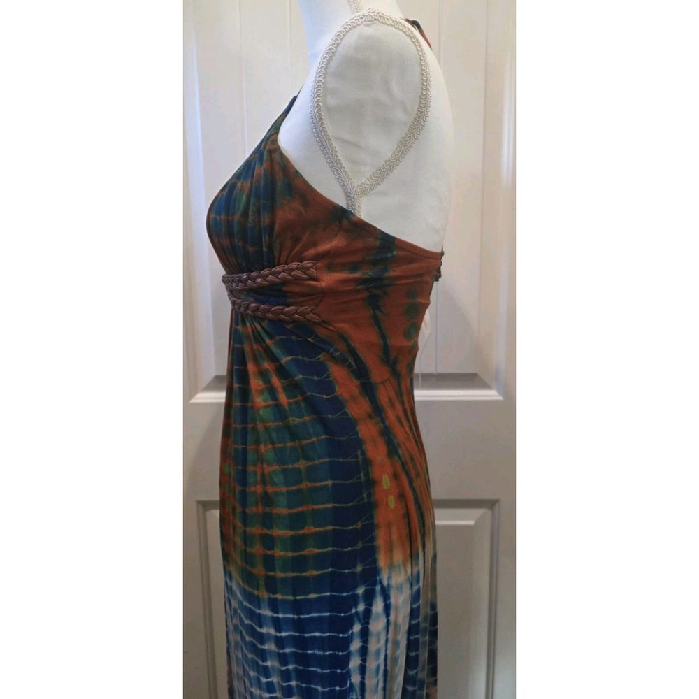 Sky Women's Braided Leather Accent Maxi Orange Blue Tie Dye Size S NWT Halter - Picture 4 of 7